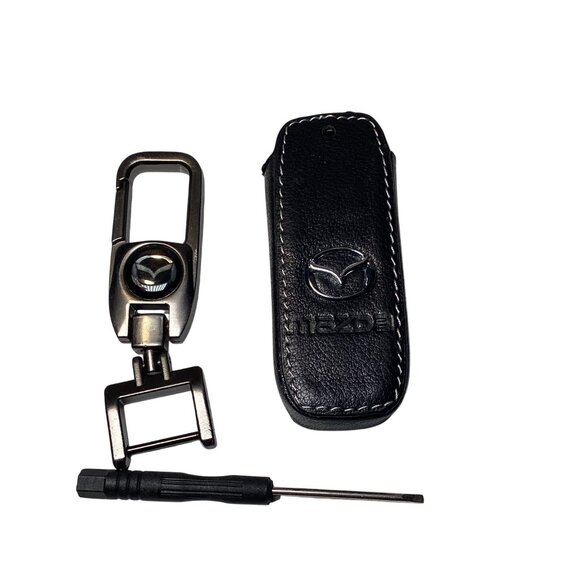 For Mazda Premium Key Fob and Key Chain Faux Black Leather New - Picture 2 of 3